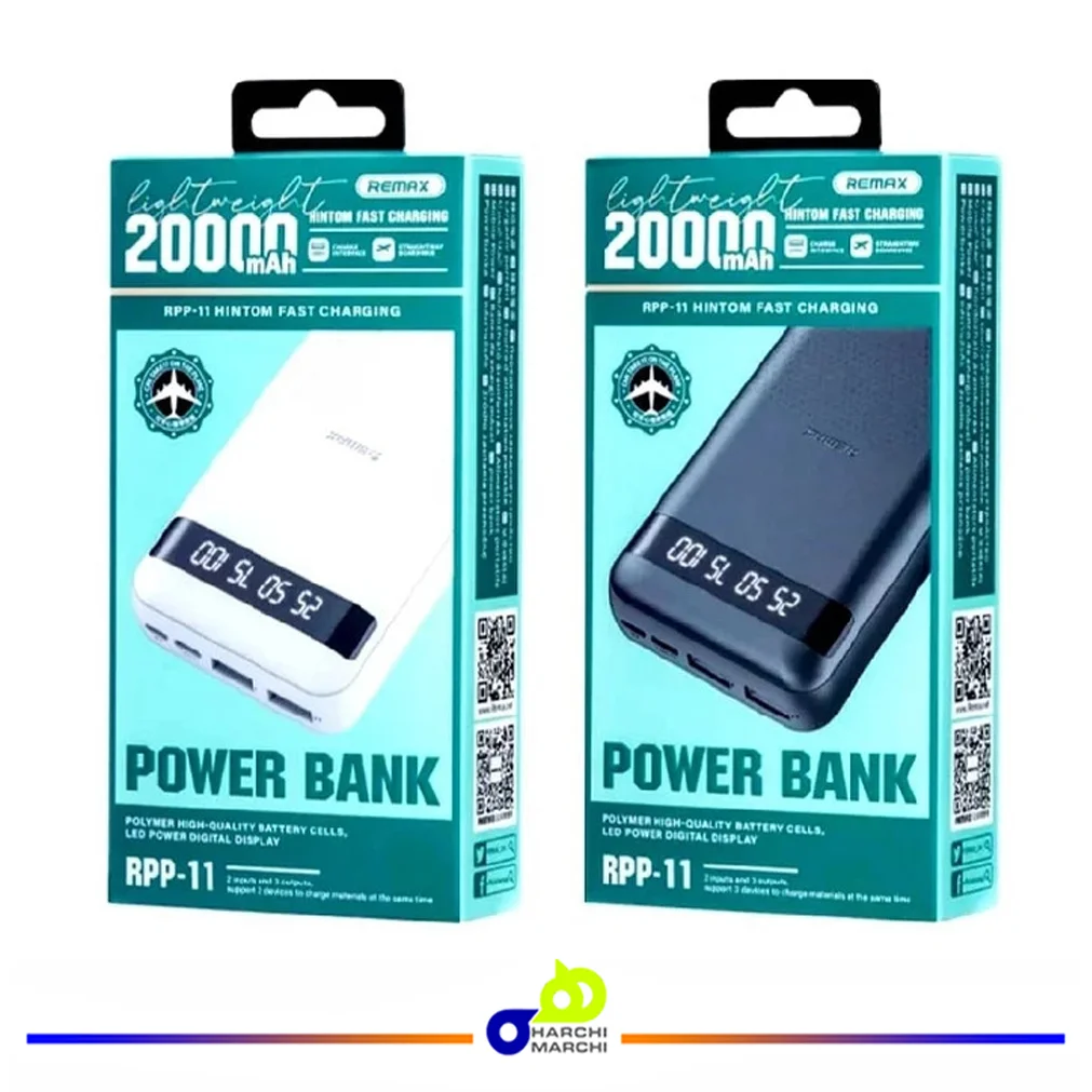 پاوربانک ریمکس مدل RPP 11 ظرفیت 20000 میلی آمپر ساعت